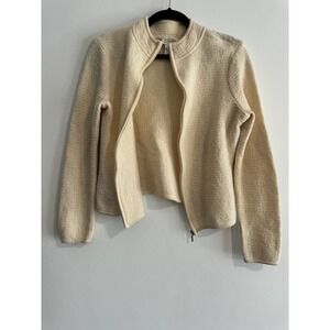 Talbots Blazer Jacket Womens Large L 100% Wool Vintage Ivory Luxury Zip Up